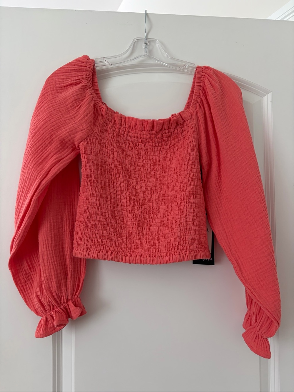 Wildfox Coral Shorts Set Smocked Off-Shoulder Balloon Sleeve Top